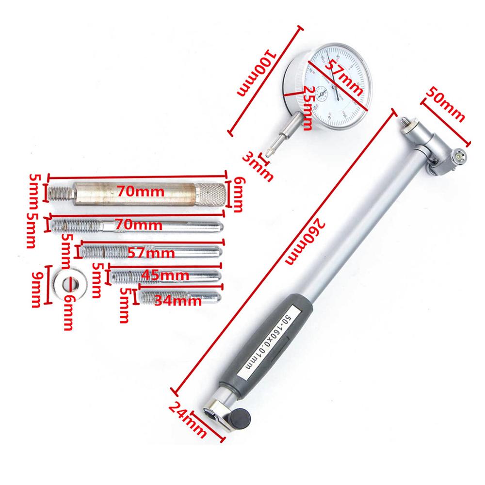 Jauge d&#39;alésage à cadran précis, 0.01mm, 50-160mm, micromètre cylindre, outils de mesure, ensemble de Test