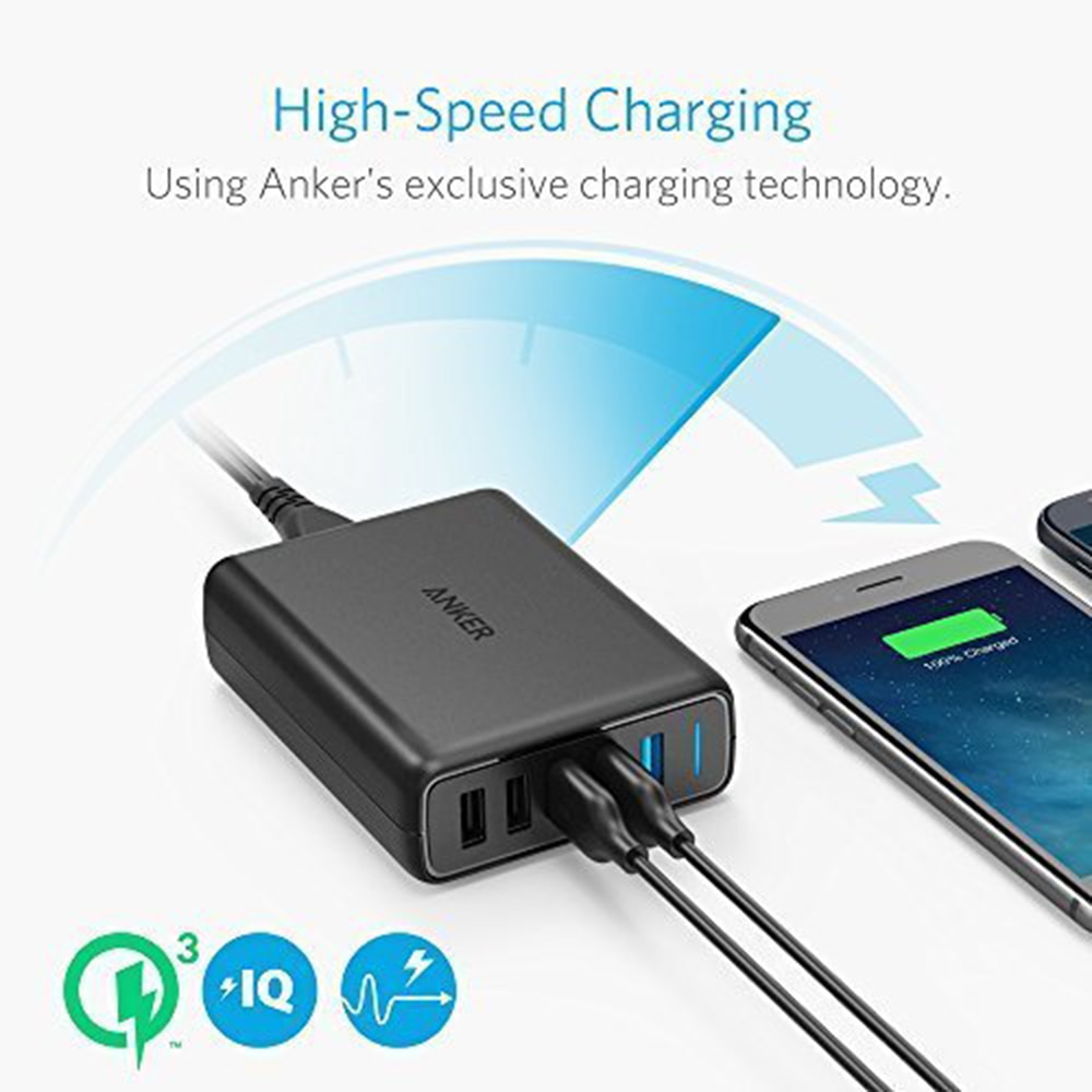 Anker carga rápida 3.0 63w 5-port eua/reino unido/ue usb carregador de parede, poweriq powerport velocidade 5 para iphone ipad, lg, nexus, htc e mais