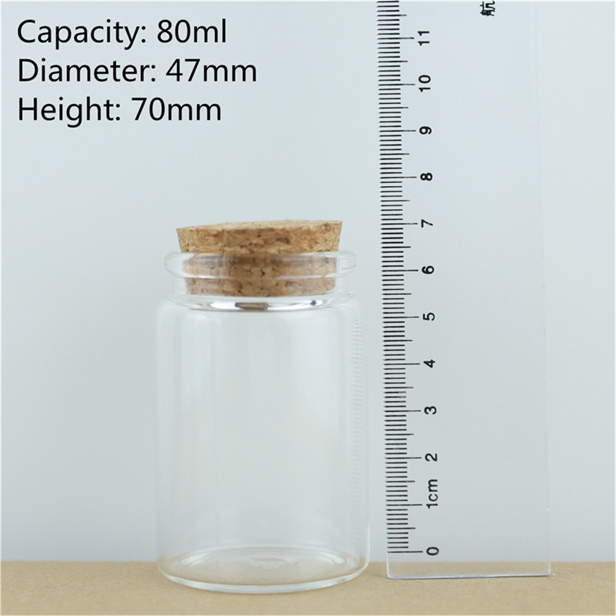 24PCS/lot 47mm Diameter Cork Glass Bottles Spice Jars Candy Storage Jars Vials Stopper Transparent Glass Bottle DIY Container: 80ml