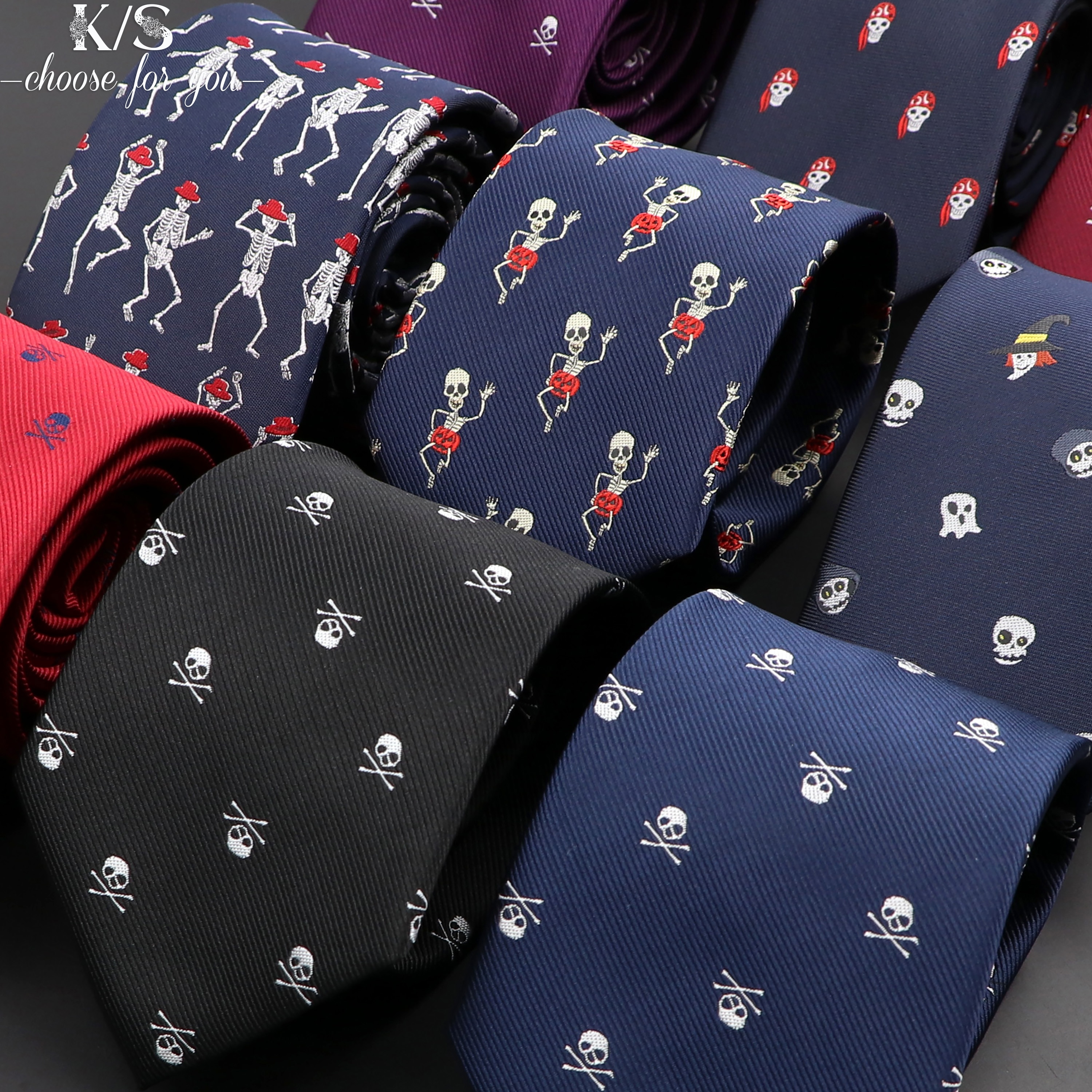 décontracté crâne cravates pour hommes classique mince 8cm Polyester cravates homme cravate pour hommes mariage marié cravate d'affaires