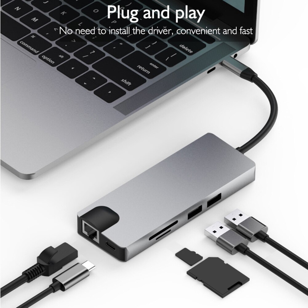 Usb C Hub Type C Naar Usb 3.0 Hub Hdmi Adapter Voor Macbook Pro Huawei Mate 30 USB-C 3.0 splitter Poort Type C Hub Telefoon Oplader: 9 in 1
