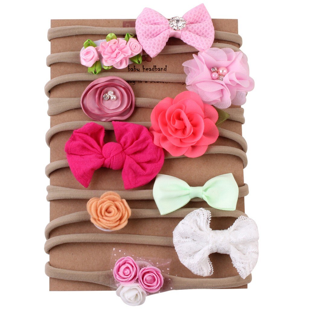 10 pçs/set crianças infantil bandana do bebê menina arco-nó grampo de cabelo conjunto lindo acessórios de cabelo headbands chouchou cheveux fille