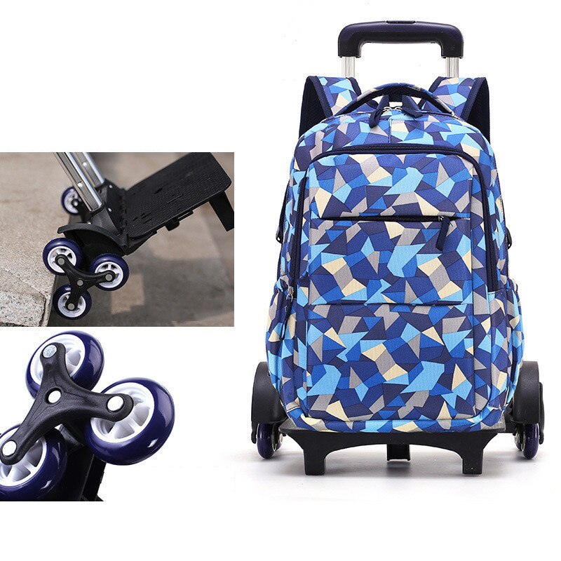 Rolling mochila trole saco de escola para meninos meninas à prova dwaterproof água grande capacidade crianças rodas saco bagagem & sacos viagem: blue 6 wheels