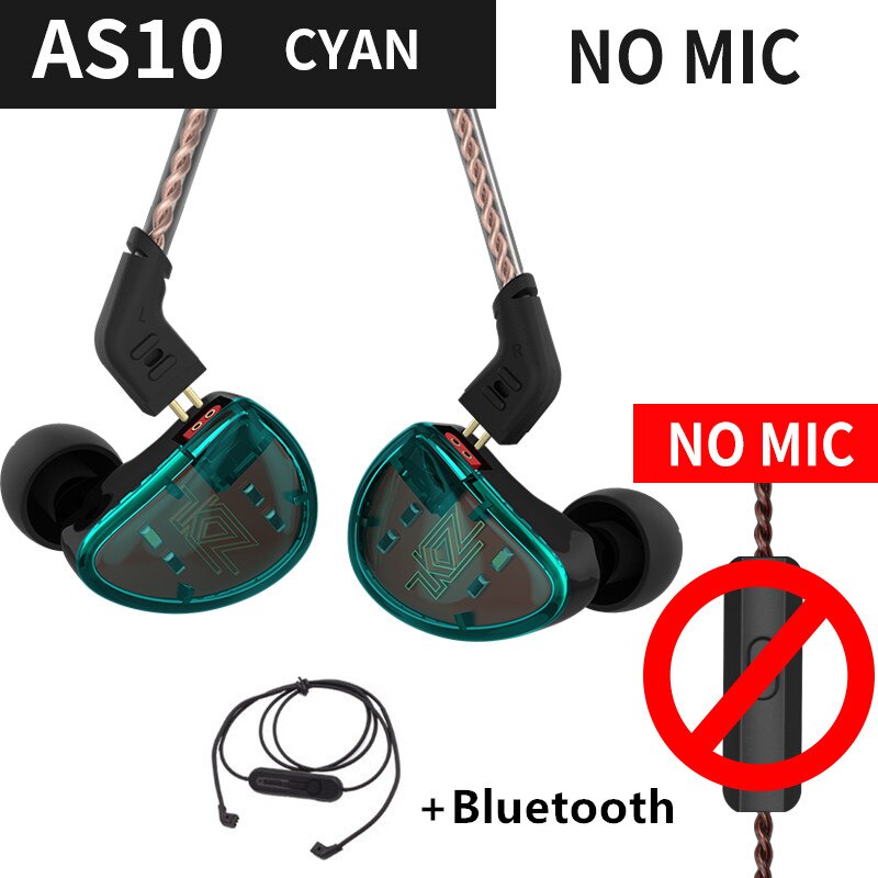 Kz AS10 Cyaan 5BA Balanced Armature Driver Hifi Bass In Oortelefoon Monitor Game Headset Noise Cancelling Oordopjes: BlueCyanNomicBluetoo