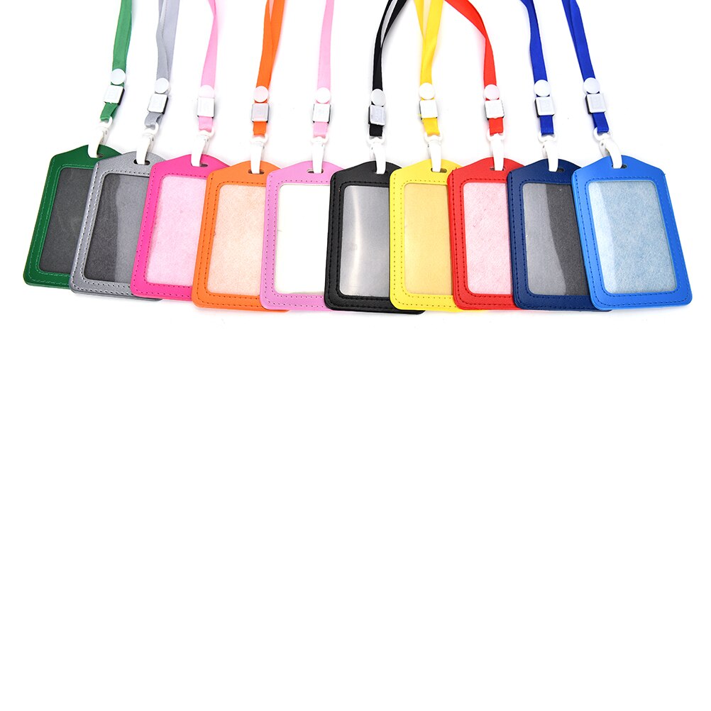 PU Leather Neck Strap Card Holder Bus ID Card Holder Business Card Case with Lanyard Credit Card Cover Metal Credit NFC Holder