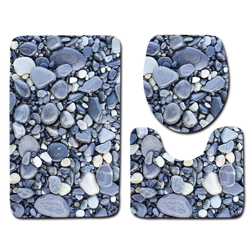 3 Piece Set Stone Printing Bath Mat Set Anti Slip Carpet Doormat Bathroom Cover Toilet Seat Mat Bath Rug Accessories for Toilet: A1 / 400MMx600MM