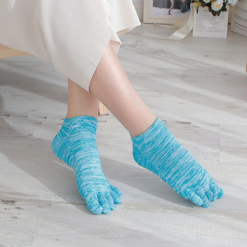 Calzini colorati No Show con dita donna ragazza puro cotone morbido elastico Harajuku calzini alla caviglia a cinque dita moda di strada vendita calda: Blu