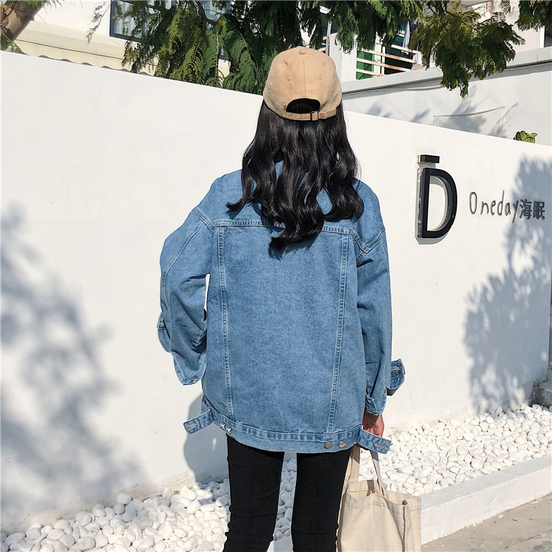 Rugod effen spijkerjas met omslagkraag voor dames, los, casual, blauw, modieuze damesjassen, dameskleding, denim, vrouwelijk