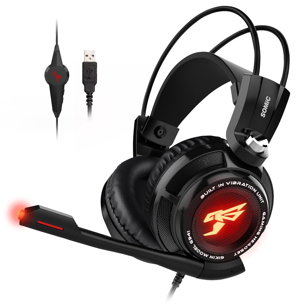 Somic G941 Gaming Headset Active Noise Cancelling 7.1 Virtual Surround Sound USB Gaming Headset with Mic Vibrating for PC Laptop: Black
