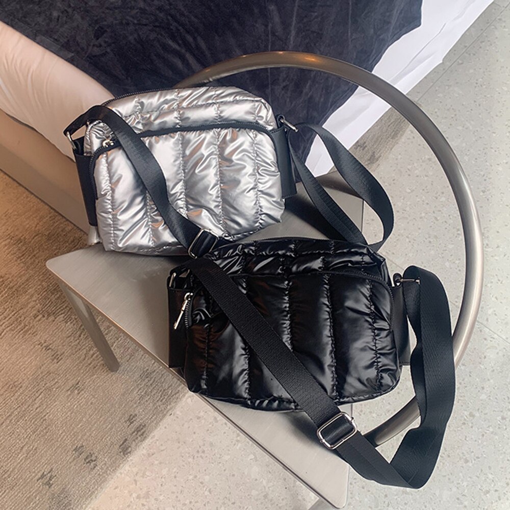 Nylon gepolsterte stepp tasche für Frauen Raum Baumwolle Schulter Tasche Weichen, Flauschigen Schwarz Crossbody Handtasche Weibliche Käufer Tasche Dame