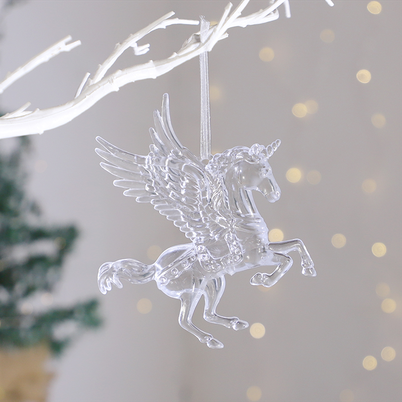 Acrylic Christmas Ornaments Clear Flying Unicorn Bird Elk Snowflake Xmas Tree Hanging Pendants Year Home DIY Decoration
