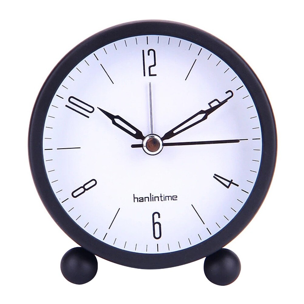 4inch Metal Round Alarm Clock Quiet Desktop Bedroom Battery Operated Timepiece Round Silent Simple Timepiece Alarm Clock: black