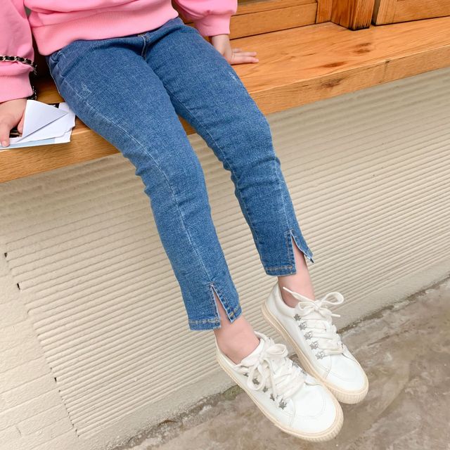 Autumn 2-7 years girls Split skinny jeans kids all-match casual slim denim pants: 3T