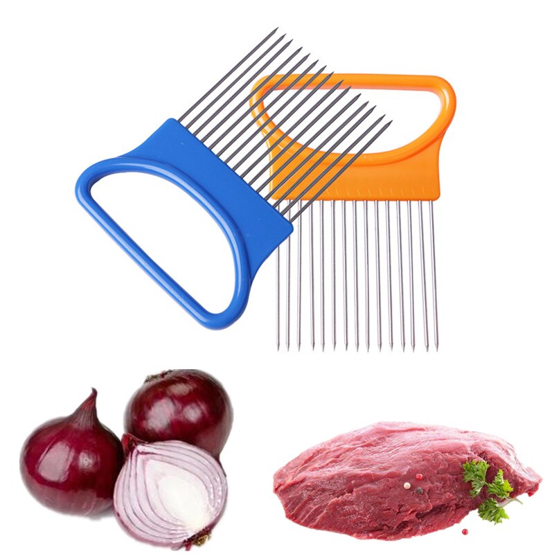 Let skære løgholder gaffel rustfri +plastik grøntsagsskæremaskine køkkenredskaber tomatskærer metal kødnål gadgets kødgaffel
