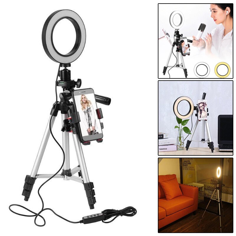 5.7inch Dimmable LED Ring Light Phone Holder Stand With Tripod For Camera Video Filming Camera Accessories