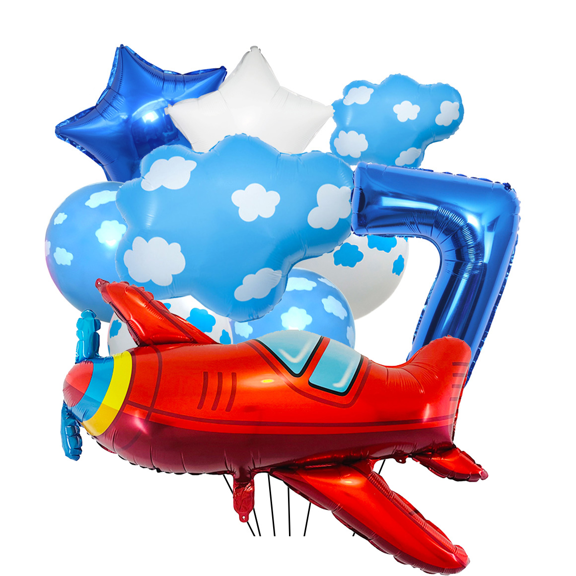 Juego de globos de avión para decoración de de cumpleaños, globo con números azules de 32 pulgadas, globo de nube, suministros para de avión: Amarillo claro