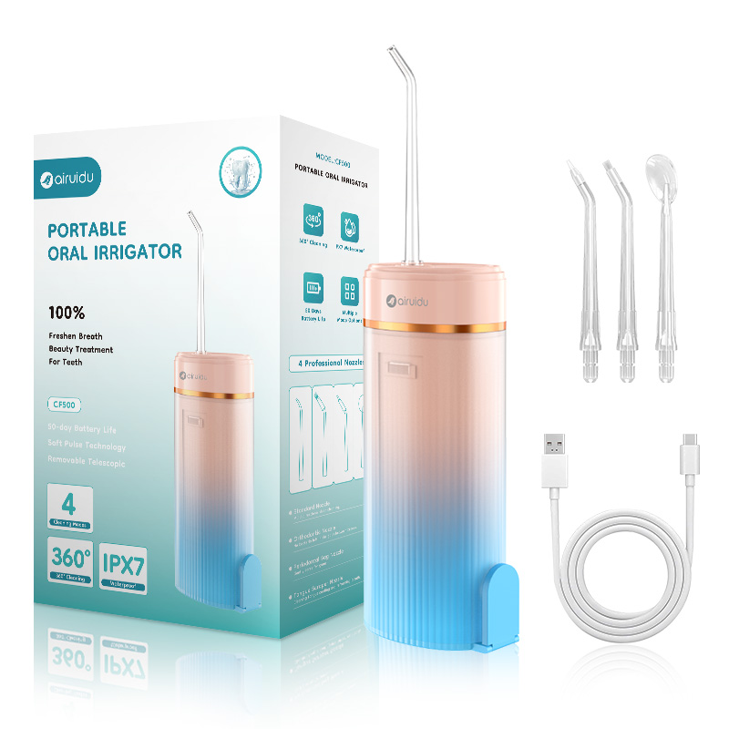 Tragbare intelligente elektrische Munddusche, Wasserflosser, 4 Düsen, 4 Modi, wiederaufladbar, Zahn-Wasserstrahl-Irrigator, Zahnreiniger: Rosa