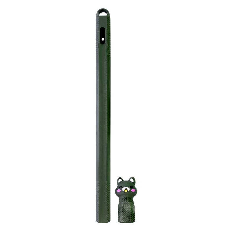 1Set Carino Modello Animale Supporto Della Penna Cassa Molle Del Silicone di Protezione Del Sacchetto Della Protezione Della Copertura Della Pelle per Apple Matita 2nd X6HA: Army Green