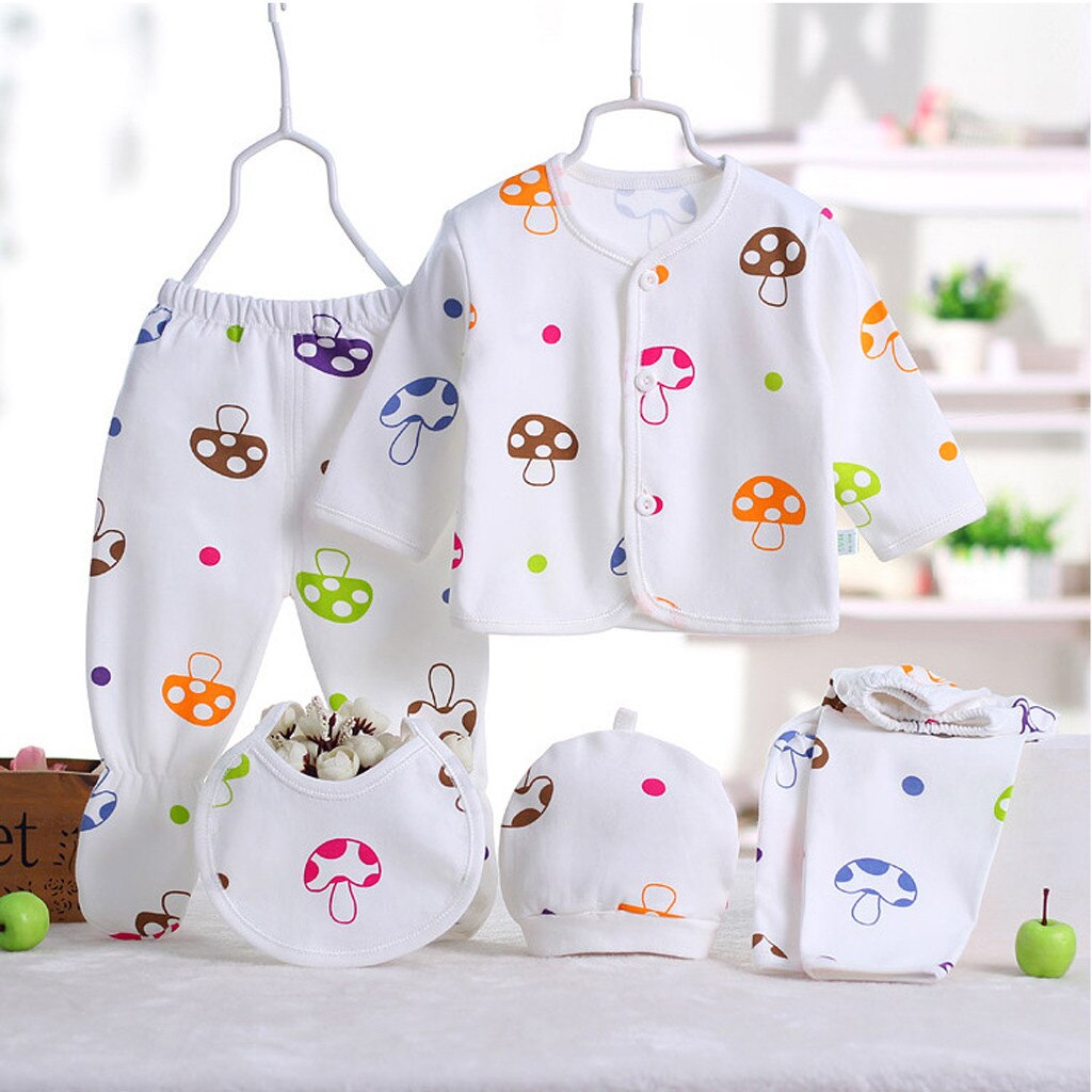 Ensemble de vêtements pour -né garçon et fille, 5 pièces, imprimé hérisson de dessin animé, haut à manches longues, pantalon, chapeau, bavoir, tenue pour enfants, pour -né: M(5PCS)