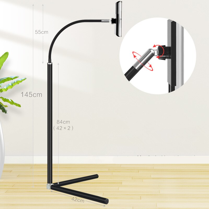 Statief Floor Stand Opvouwbare Tablet Telefoon Bed Houder Voor 4-11 Inch Mobiele Telefoon Tablet Floor Ondersteuning Voor Iphone ipad Pro 10.5'': Black