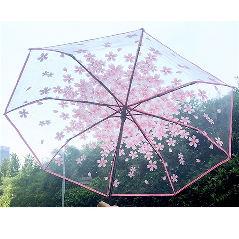 Transparent Umbrella Rain Women Cherry Blossom Mushroom Sakura Ladies Clear Umbrellas Women Cute Flower Paraguas Trasnparente