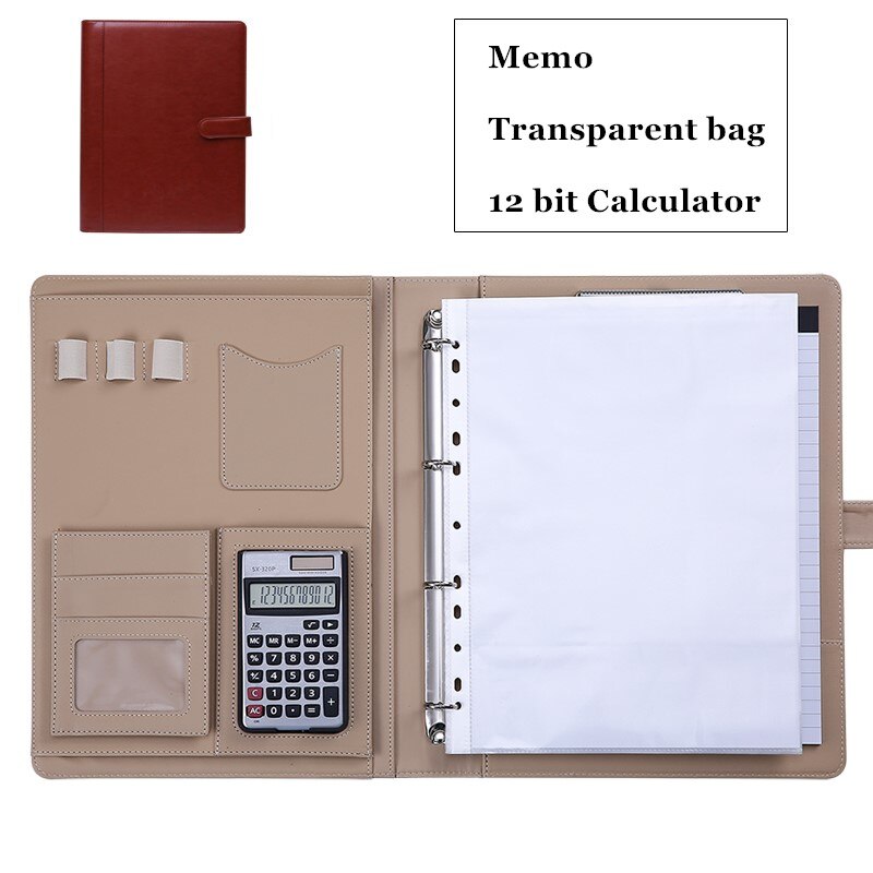 Luksusowy Organizer notatnik A4 klamra segregator Folder torba na dokumenty teczki z kalkulatorem notatnik artykuły papiernicze: C Red brown