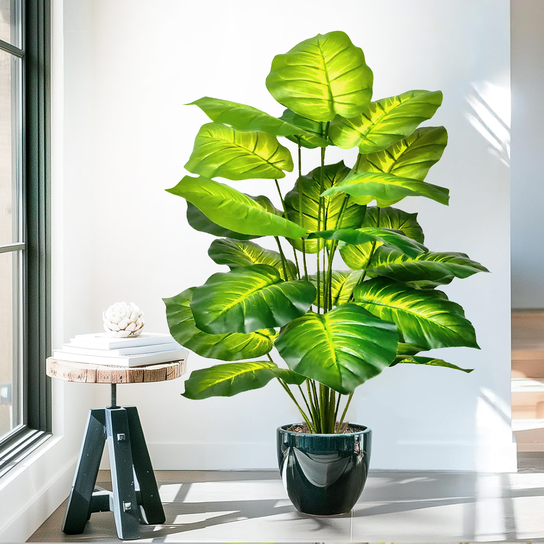 56-85cm kunstige lilla friske taro-akasie gule hjertegrønne eføy-skilpaddeblader til dekorasjon av hjem, hage, kontor