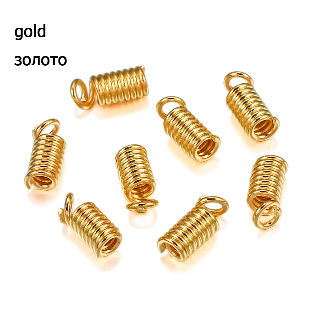 100pcs Metal Spring Crimp Clasps Leather Coil Cord Ends Fastener End Caps Connectors For DIY Bracelet Jewelry Making Accessories: L / black
