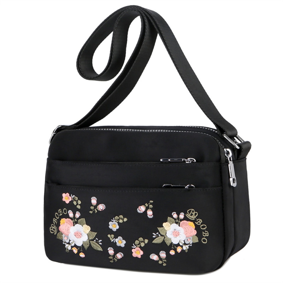Luxe Bloem Schoudertas Vrouwen Kleine Nylon Tote Top-handvat Reizen Crossbody Tas Borduren Messenger Bags