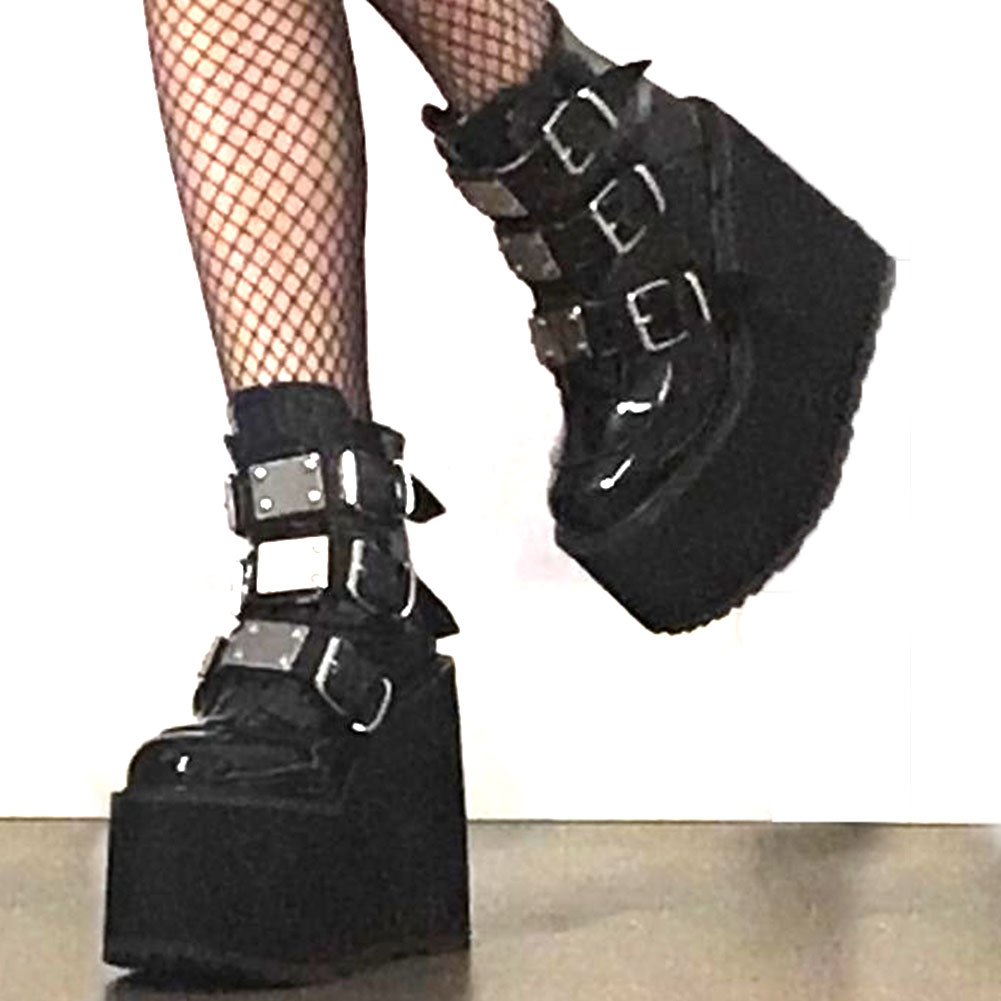 Zapatos de plataforma estilo gótico para mujer, botines de estilo Punk Street Cosplay, color negro, talla grande 42,