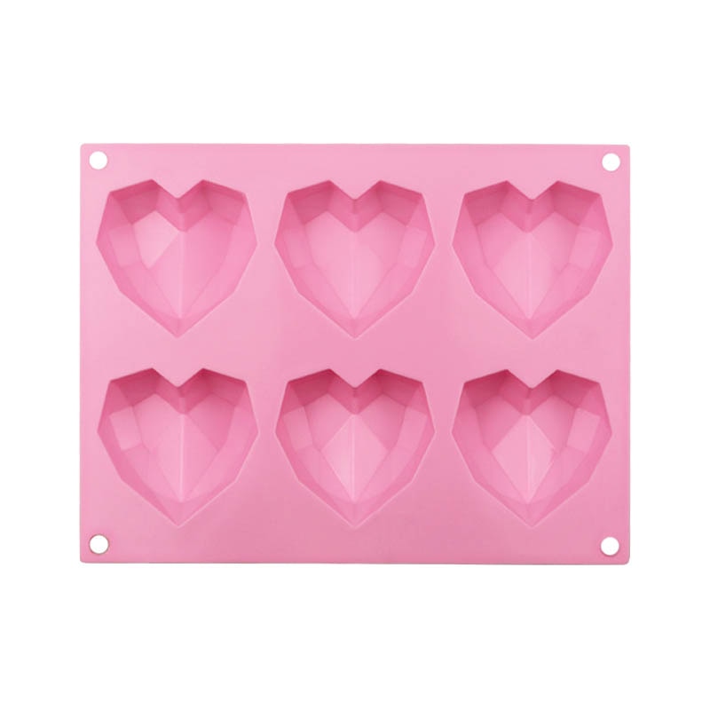 6 Holte Diamant Liefde Siliconen Cakevorm Siliconen 3D Hartvorm Fondant Cake Chocolade Bakken Mold Modelling Decor: Pink