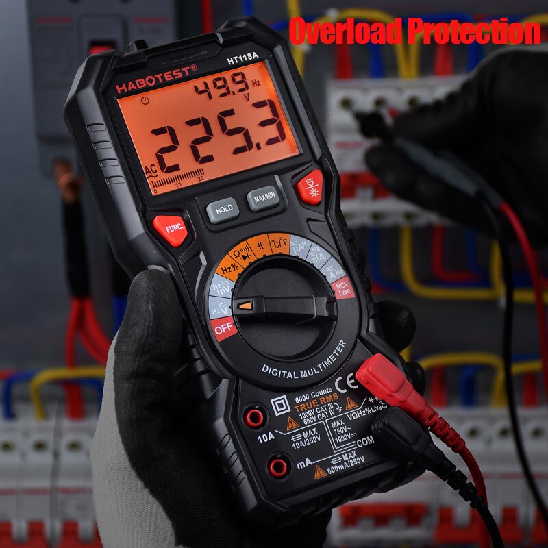 Habotest  ht118a digital multimeter tester sand rms bil multimeter auto rækkevidde 1000v ac dc spænding multi tester 6000 tæller