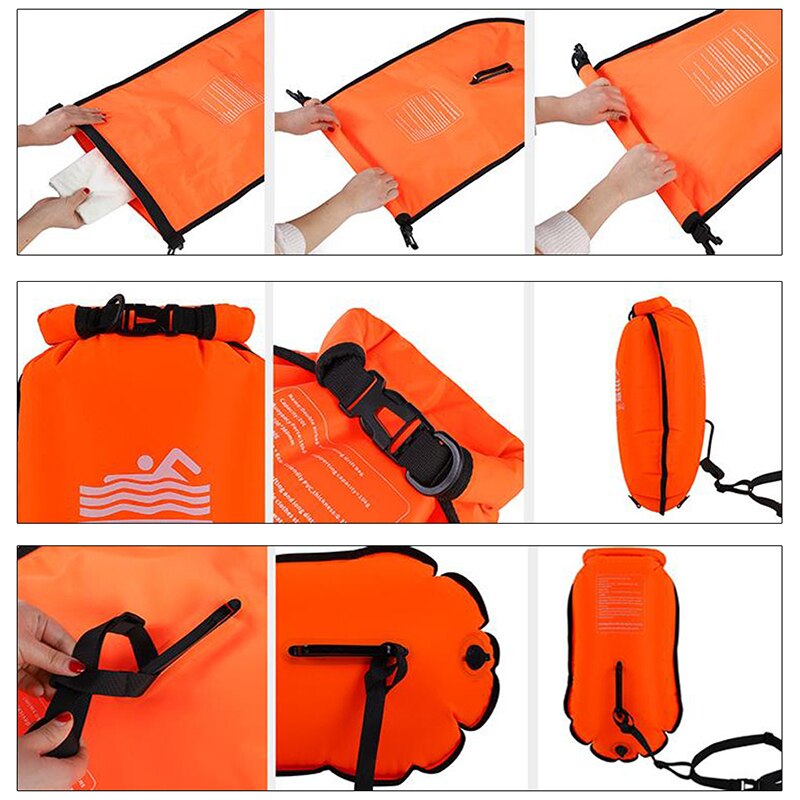 Uppblåsbar simboj bogsera flytande torrbag airbag med midjebälte säkerhetsväska