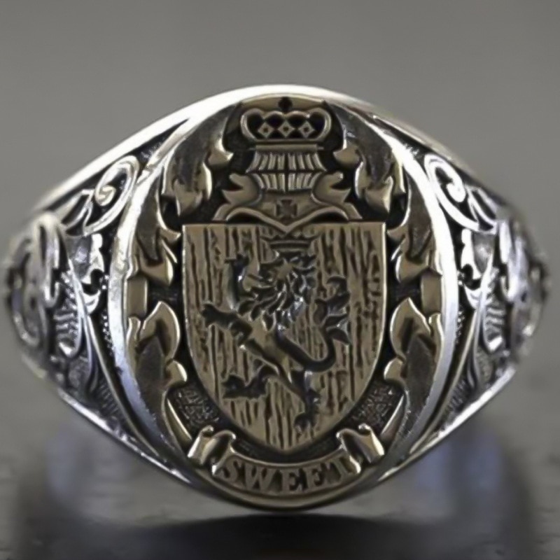 Crown Lion Shield Badge Ring Retro Style Man Domineering Ball Birthday Anniversary