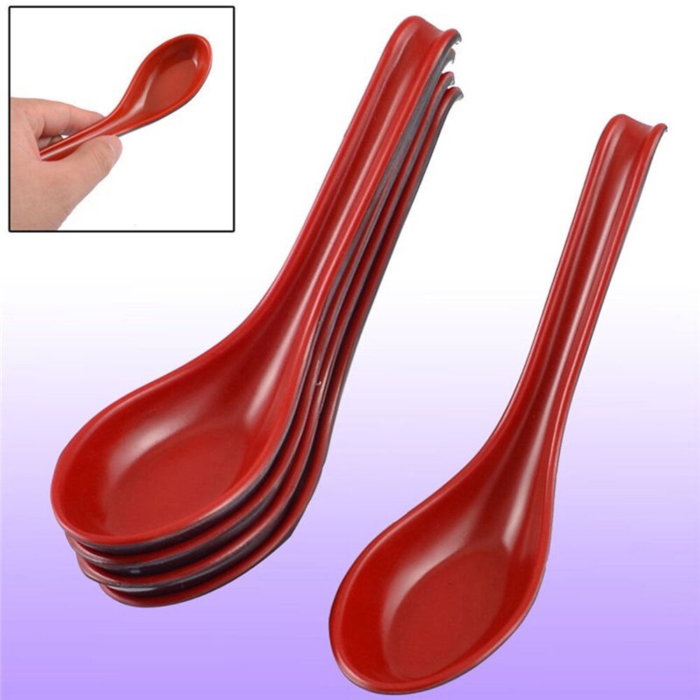 Vajilla de Color rojo y negro para el hogar recipiente de plástico japonés para sopa, cucharada de gachas, accesorios de cocina calientes, cuchara de sopa para el hogar y restaurante