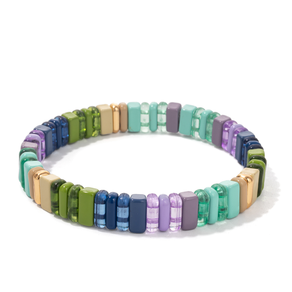 2022 Nuovo design Braccialetti Elastici Colorati per Le Donne Rianbow Acrilico Lucido Braccialetti Braccialetti di Metallo Della Boemia Perline Gioielli: Rhodium placcato