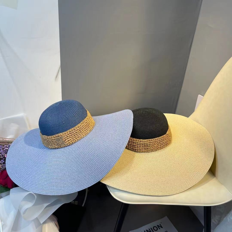 Sombrero de playa de ala grande, sombrero de paja de verano, visera de Sol de moda, protección solar, sombreros frescos