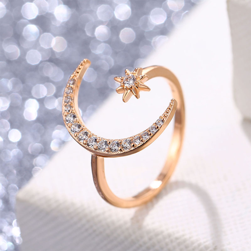 Vienkim Neue Einstellbare Kristall Ring Mond & Sterne blendend offen Finger Ringe Frauen Mädchen Hochzeit Engagement Schmuck