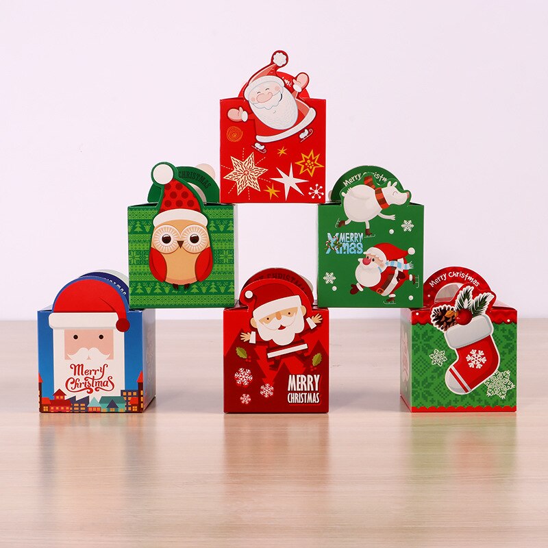 12Pcs Vrolijk Kerstfeest Candy Boxes Cartoon Kerstman Snowman Christmas Party Goody Gunst Bags Xmas Party Decoraties