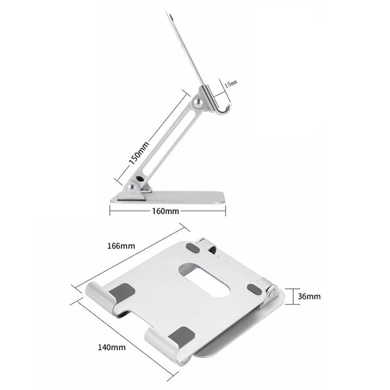 Tablet Phone Stand Holder - Aluminum Alloy - Flexible Adjustment - Foldable - For iPad, iPhone, 4-10 Inch Tablets