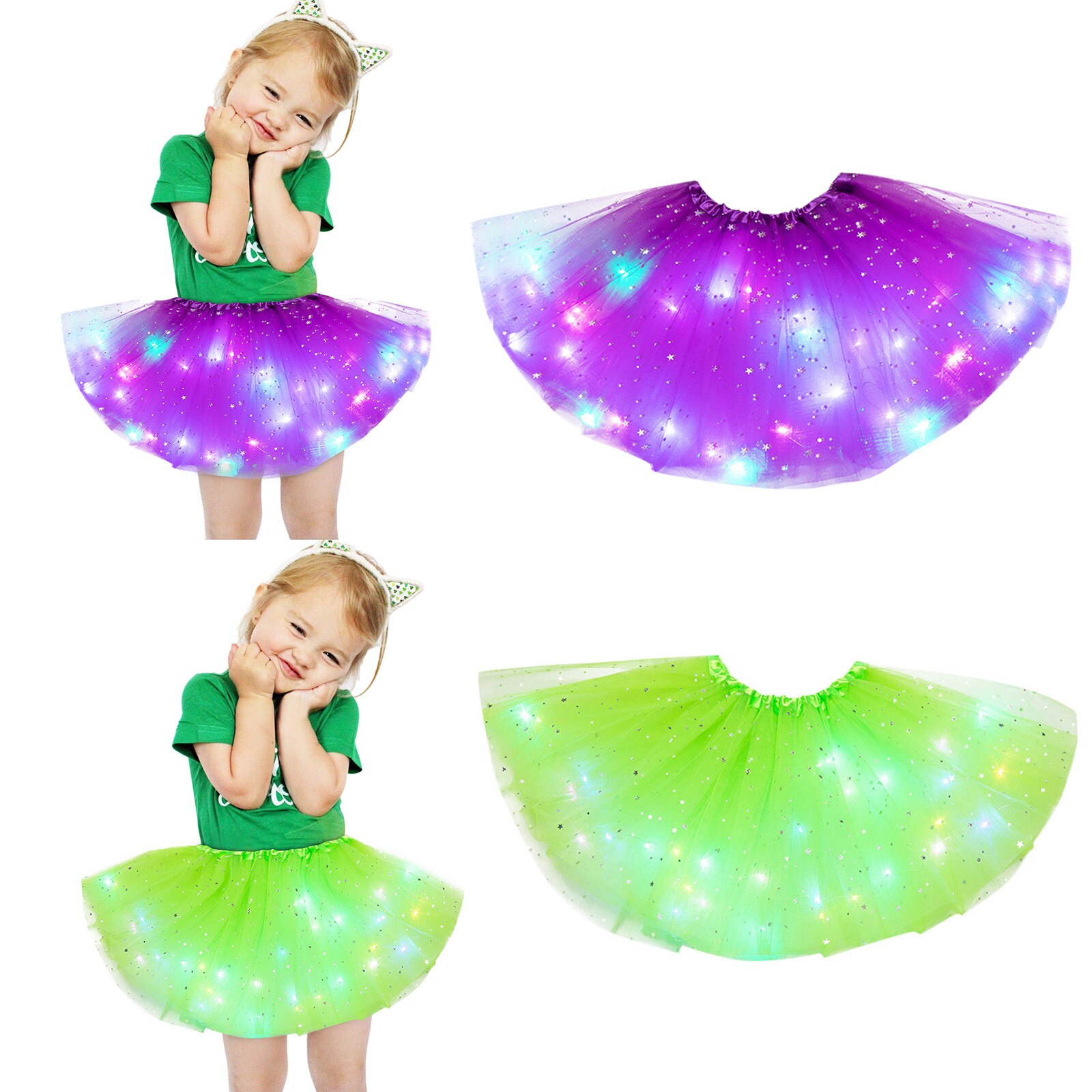 Kid Meisje Baby Tutu Rok Led Light Up Pettiskirt Ballet Kleding 2 Stuks Peuter Princess Party Dance Leuke Rokken Childrenclothing: G