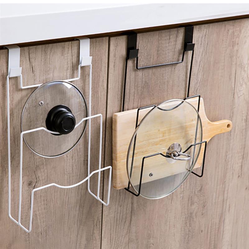 Kjøkkendør bak jern oppbevaringsstativ pannelokk holdere spikerfri skapdør henger stativer for skjærebrett grytetrekk