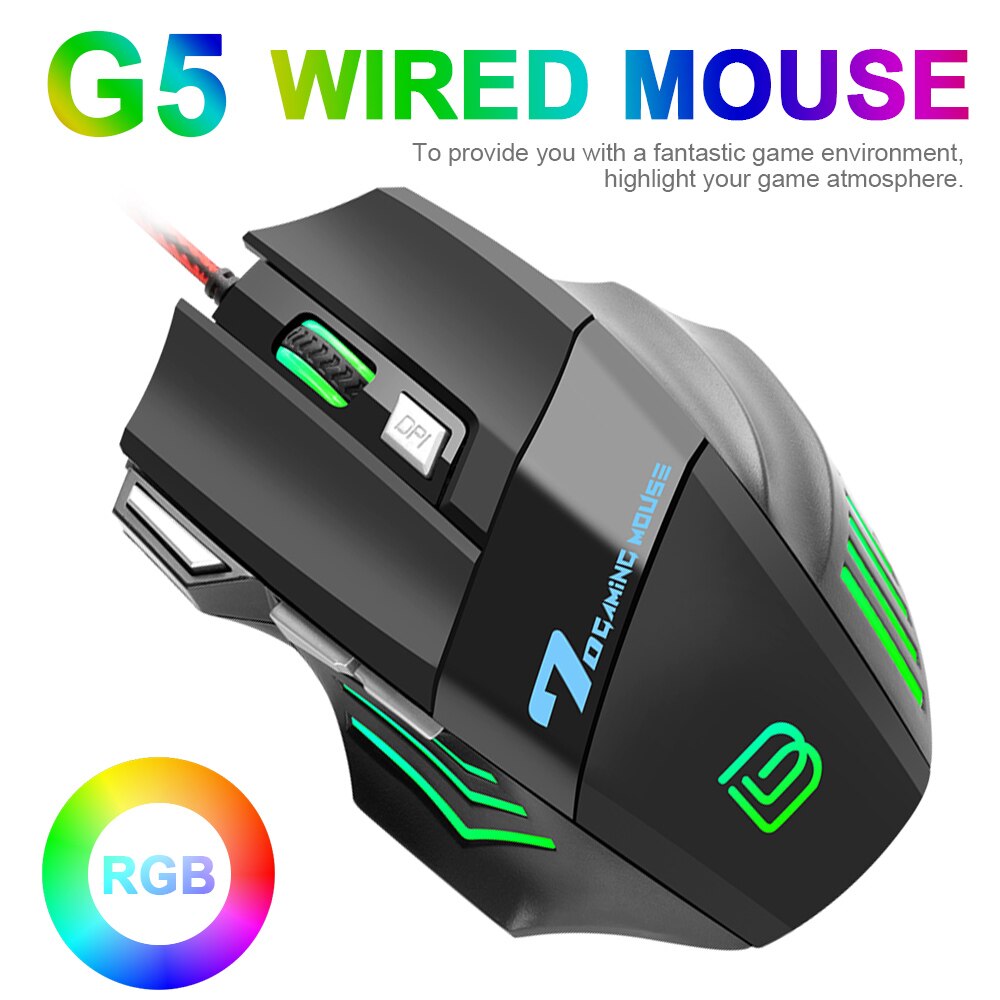 BAJEAL G5 Wired Mouse 7D RGB Luminous Gaming Mouse 7 Buttons 3200 DPI USB Mechanical Mice for Windows 2000 XP Win 7 8 10