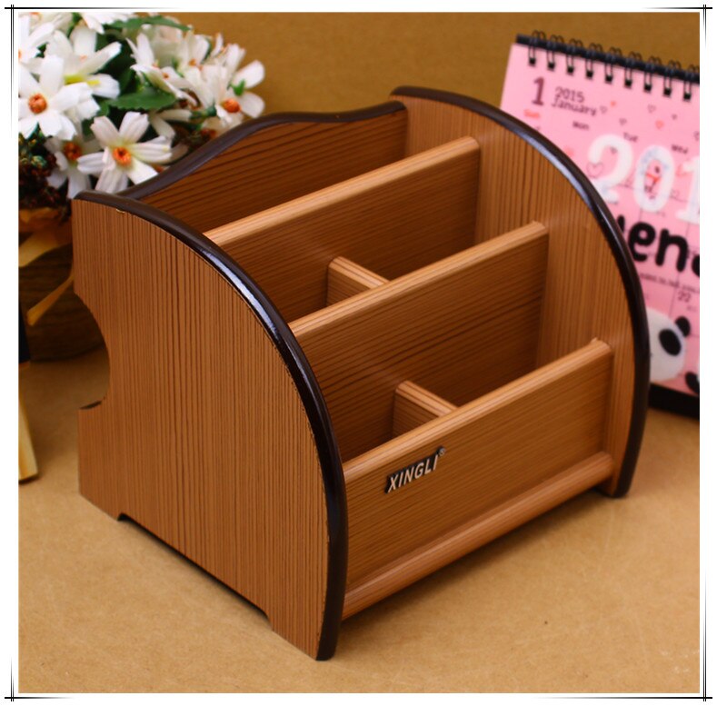 Desktop Receiving Box Arrangement Wood Penholder Retro Penholder Multifunctional Penholder Office Stationery Penholder