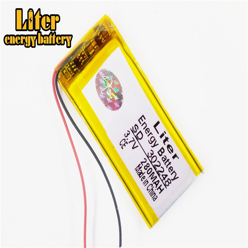 3.7V rechargeable lithium polymer battery 302248 280mAh MP3 MP4 MP5 Bluetooth radio battery monitor