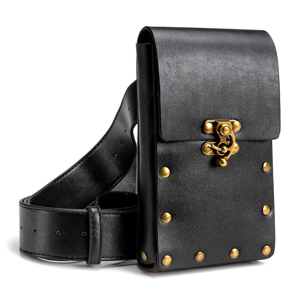 Steampunk Taille Tas Vintage Lederen Volwassen Wandelen Reizen Fanny Pack Belt Loops Hip Bum Bag Portemonnee Portemonnees Telefoon Bag l920: One Black Bag