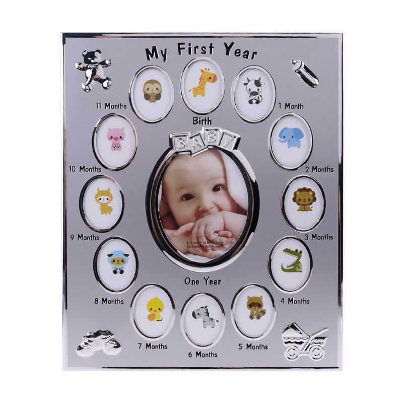 Baby Photo Frame My First Year Picture 12 Months Frame Kids Birthday Home Decoration Family Ornaments: Silver