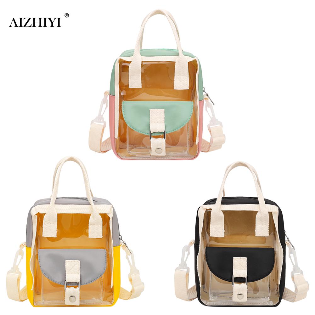 Female Top-handle Bag Student Girls Women PVC Hit Color Bagpack Hit Color Transparent Casual Backpack Travel