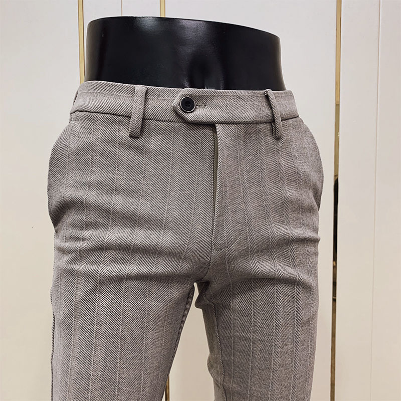 Stribet slim fit ankelbukser formelle bukser længde mørkegrå striber business kontor bukser mænd efterår kjole bukser til mænd