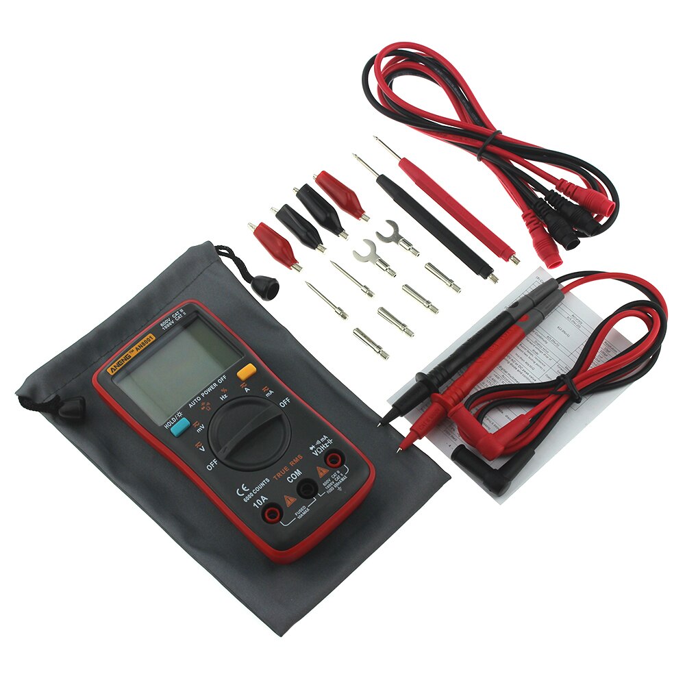 AN8001 capacitor tester Digital Multimeter profesional 6000 counts meter voltage current clamp be true leads: AN8001 Red pro